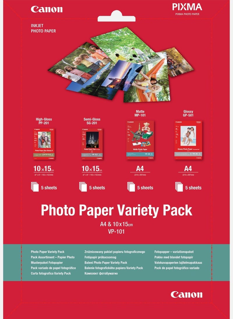 Canon VP-101 Photo Paper Variety Pack 4x6” and A4 - 20 Sheets - Image 2