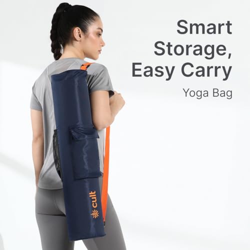 CULT Yoga Mat Carry Bag – Durable Polyester with Adjustable Shoulder Strap, Side Utility Pocket & Mesh Bottle Holder, Water-Resistant, Lightweight & Portable Cover – Fits Yoga Mats up to 6mm –Navy - Image 2