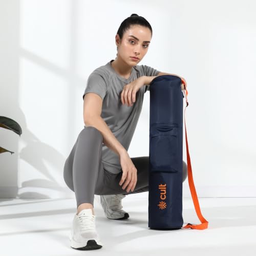 CULT Yoga Mat Carry Bag – Durable Polyester with Adjustable Shoulder Strap, Side Utility Pocket & Mesh Bottle Holder, Water-Resistant, Lightweight & Portable Cover – Fits Yoga Mats up to 6mm –Navy - Image 1