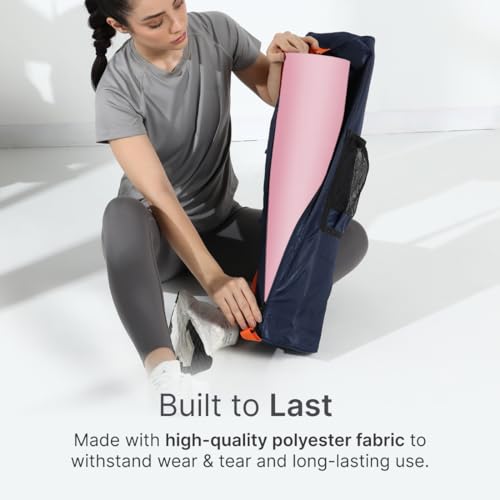 CULT Yoga Mat Carry Bag – Durable Polyester with Adjustable Shoulder Strap, Side Utility Pocket & Mesh Bottle Holder, Water-Resistant, Lightweight & Portable Cover – Fits Yoga Mats up to 6mm –Navy - Image 5