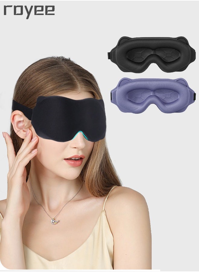2Pack Sleep Mask for Side Sleeper Women Men, Eye Mask for Sleeping Light Blocking, 3D Contoured Cup Sleeping Mask, Soft Breathable Sleep Eye Mask with Adjustable Elastic Strap for Flight Nap