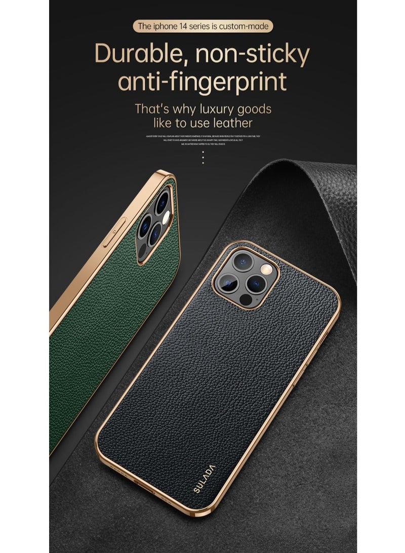 SULADA Case for Apple iPhone 15 Pro Max 6.7 inch Slim Luxury Business Style Retro Classic PU Electroplate Shiny Gold Frame Soft Hybrid Bumper Shockproof Cover Protective Cover Black - Image 3