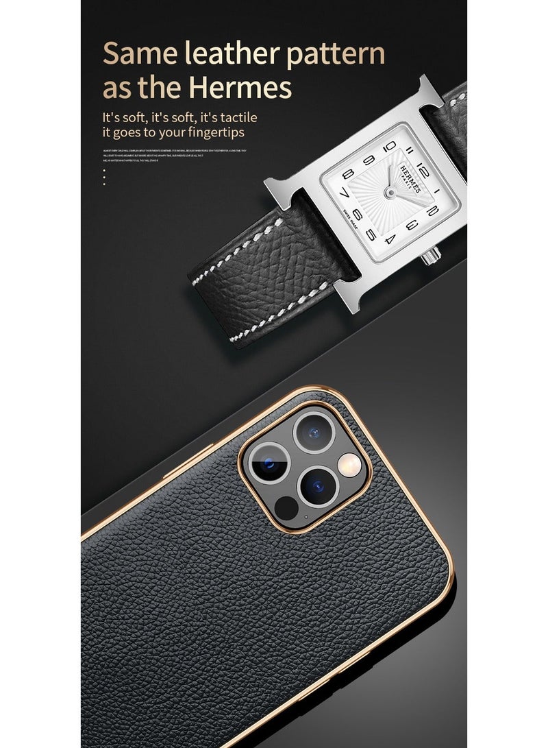 SULADA Case for Apple iPhone 15 Pro Max 6.7 inch Slim Luxury Business Style Retro Classic PU Electroplate Shiny Gold Frame Soft Hybrid Bumper Shockproof Cover Protective Cover Black - Image 5