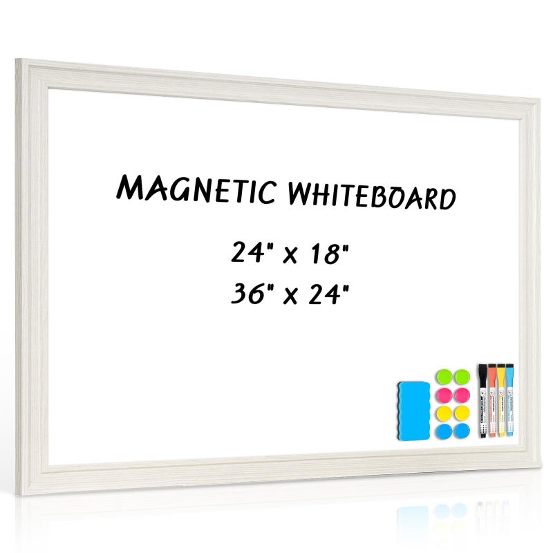 QUEENLINK Magnetic Dry Erase Board, 24" x 18" White Board, Decorative Whiteboard for Wall, White Vintage Wood Frame - Image 1
