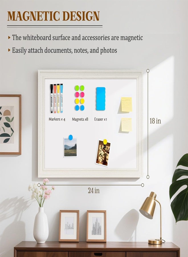 QUEENLINK Magnetic Dry Erase Board, 24" x 18" White Board, Decorative Whiteboard for Wall, White Vintage Wood Frame - Image 4