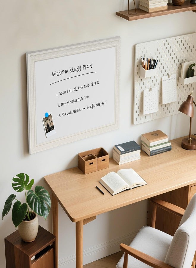 QUEENLINK Magnetic Dry Erase Board, 24" x 18" White Board, Decorative Whiteboard for Wall, White Vintage Wood Frame - Image 2