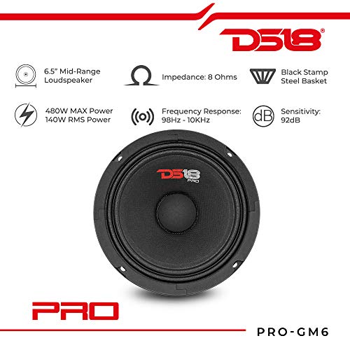 DS18 PRO-GM6 Loudspeaker - 6.5", Midrange, Black Steel Basket, 480W Max, 140W RMS, 8 Ohms - Premium Quality Mid Range Speakers Car Audio Door Speakers for Car or Truck Stereo Sound System (1 Speaker) - Image 2