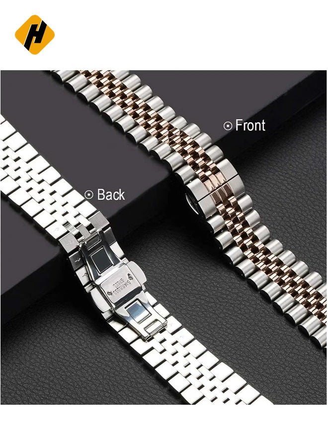 HuHa Compatible with Apple Watch Band 41mm 40mm 38mm, Stainless Steel Heavy Band with Butterfly Folding Clasp Link Bracelet for iWatch Series8/7/6/SE Series 5/4/3/Men Women ,Silver/Rose Gold  - Image 4