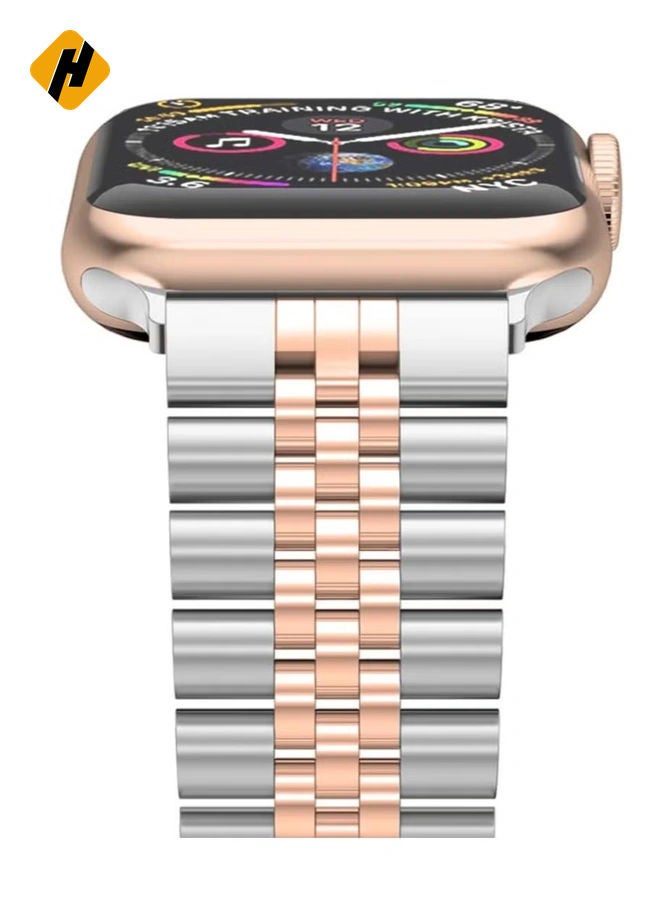 HuHa Compatible with Apple Watch Band 41mm 40mm 38mm, Stainless Steel Heavy Band with Butterfly Folding Clasp Link Bracelet for iWatch Series8/7/6/SE Series 5/4/3/Men Women ,Silver/Rose Gold  - Image 3