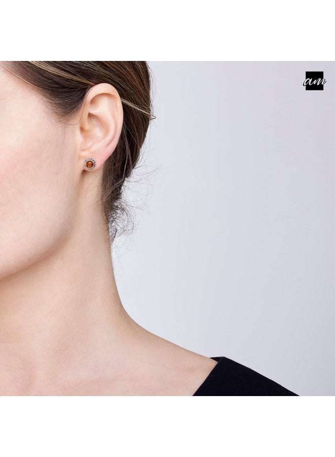 Amberta 925 Sterling Silver With Genuine Baltic Amber - Earrings For Women - Bloom Button Ball - Studs With Honey Stone Color - Image 2