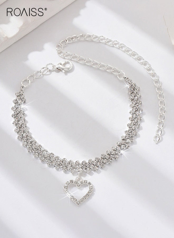رويس سلاسل كاحل نسائية، سلاسل كاحل فضية أنيقة مستوحاة من الشاطئ للسيدات، سلاسل كاحل على شكل قلب مرصعة بأحجار الراين، إكسسوارات زفاف وإكسسوارات يومية - Image 4