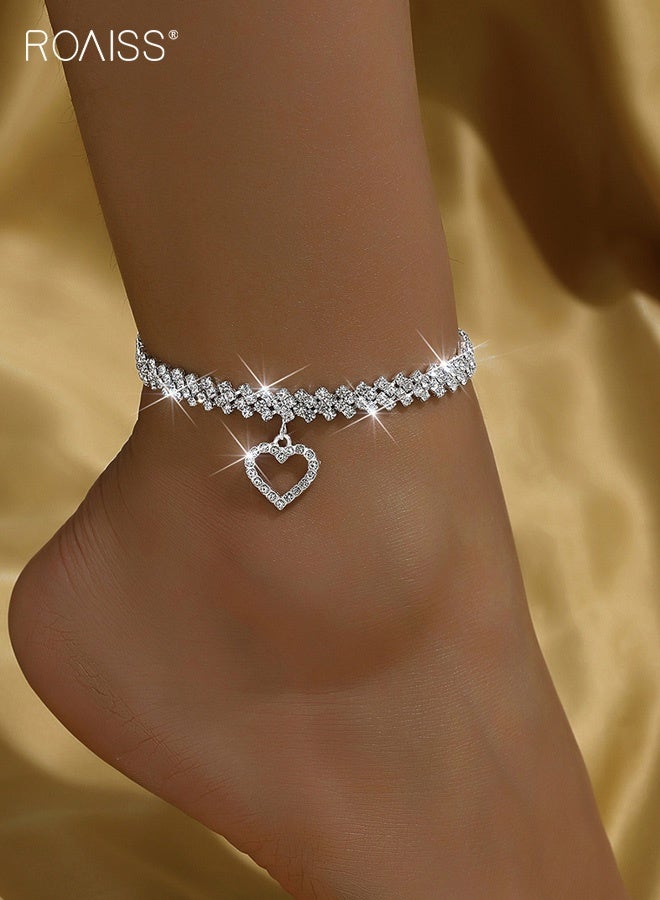 رويس سلاسل كاحل نسائية، سلاسل كاحل فضية أنيقة مستوحاة من الشاطئ للسيدات، سلاسل كاحل على شكل قلب مرصعة بأحجار الراين، إكسسوارات زفاف وإكسسوارات يومية - Image 1