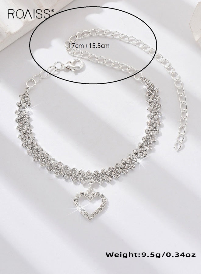 رويس سلاسل كاحل نسائية، سلاسل كاحل فضية أنيقة مستوحاة من الشاطئ للسيدات، سلاسل كاحل على شكل قلب مرصعة بأحجار الراين، إكسسوارات زفاف وإكسسوارات يومية - Image 2