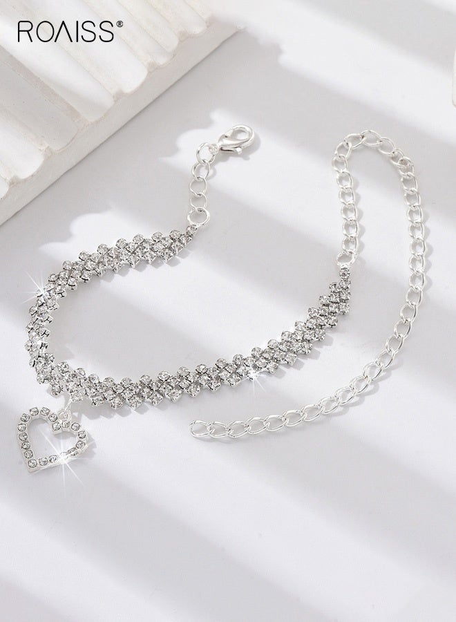رويس سلاسل كاحل نسائية، سلاسل كاحل فضية أنيقة مستوحاة من الشاطئ للسيدات، سلاسل كاحل على شكل قلب مرصعة بأحجار الراين، إكسسوارات زفاف وإكسسوارات يومية - Image 3