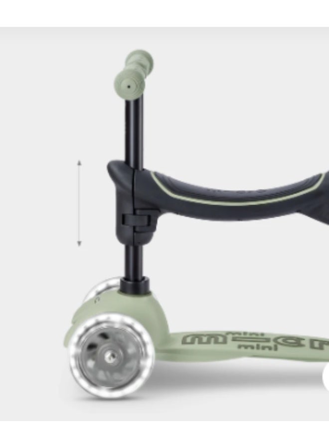 Micro Mini Deluxe Rock & Go LED Rocker, 6-in-1 Convertible Ride-On & Scooter, Adjustable Handlebar & Seat, LED Wheels, 12 Months to 6 Years, 28 x 110 x 67 cm - olive - Image 3