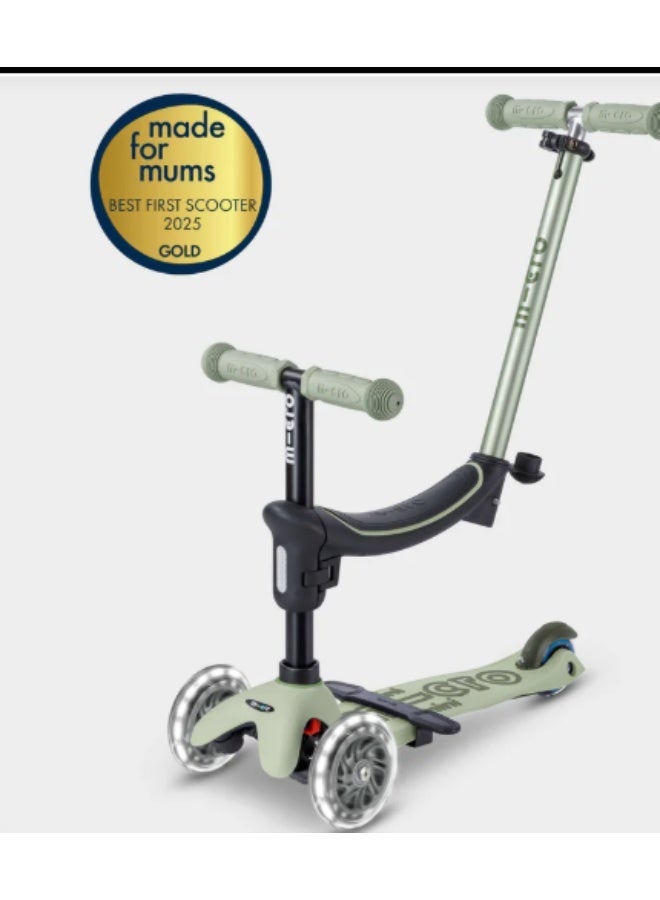 Micro Mini Deluxe Rock & Go LED Rocker, 6-in-1 Convertible Ride-On & Scooter, Adjustable Handlebar & Seat, LED Wheels, 12 Months to 6 Years, 28 x 110 x 67 cm - olive - Image 1