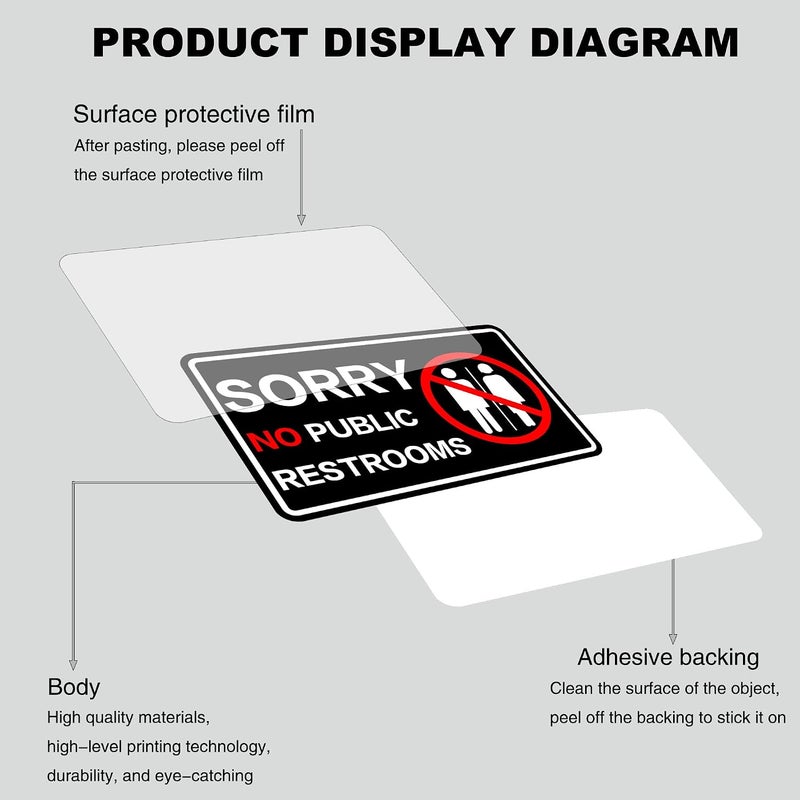 LONGMUU Sorry No Public Restroom Signs, Self Adhesive Weatherproof UV Protected Vinyl No Public Bathroom Signs for Business Window Door - Image 3