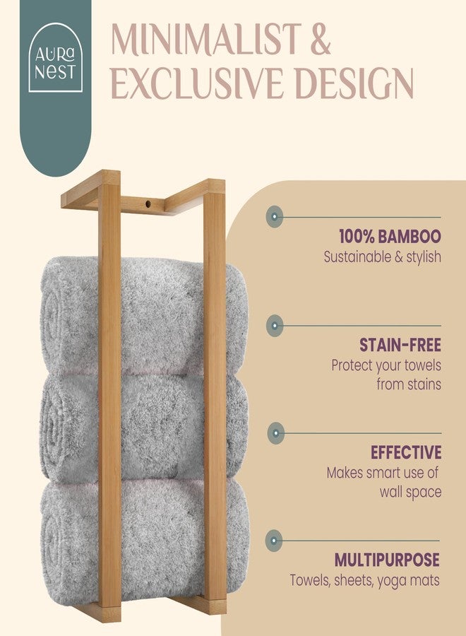 Auranest Aura Nest Bamboo Towel Racks - Vertical Wood Towel Rack Bamboo Bathroom Accessories, Storage, Wall Towel Rack for Rolled Towels for Bathroom Furniture, Spa Furniture and Decor (Natural, Medium) - Image 2