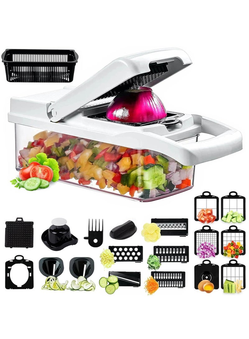 22 in 1 Multifunctional Vegetable Chopper Food Processor with Anti-Slip Container and Draining Basket Fruit Slicer Veggie Dicer Cutter  - Image 1