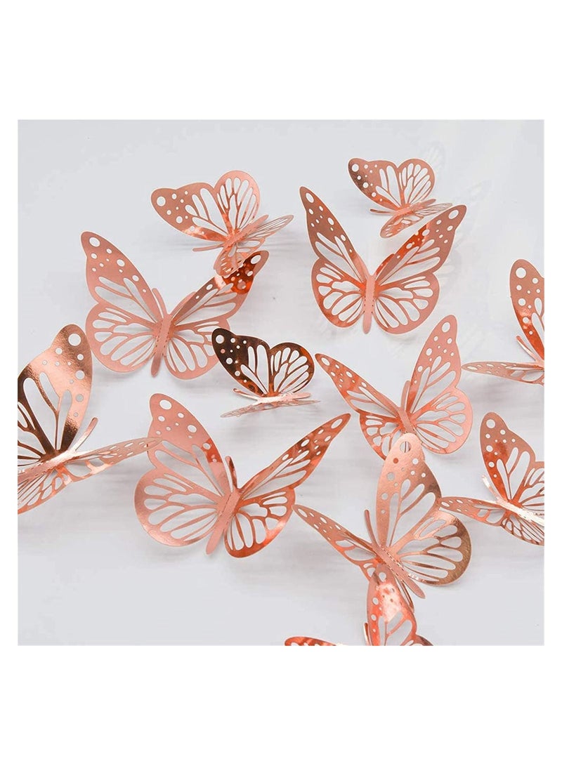 SYOSI 3D Butterfly Wall Stickers, 48 Pcs Rose Gold Butterfly Wall Decals Decorations Stickers with 4 Patterns Butterflies Rose Gold Party Decoration for Home Nursery Classroom Kids Bedroom Decor - Image 1