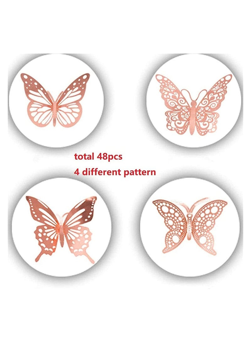 SYOSI 3D Butterfly Wall Stickers, 48 Pcs Rose Gold Butterfly Wall Decals Decorations Stickers with 4 Patterns Butterflies Rose Gold Party Decoration for Home Nursery Classroom Kids Bedroom Decor - Image 2