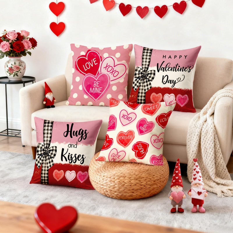 YOSICHY Valentines Day Decorations-Valentine Pillow Covers 18x18 Set of 4, Pink Red Hearts Be Mine Happy Valentine's Day Throw Outdoor Pillow Covers Anniversary Wedding Cushion Case for Home Sofa Couch DÃ©cor - Image 5