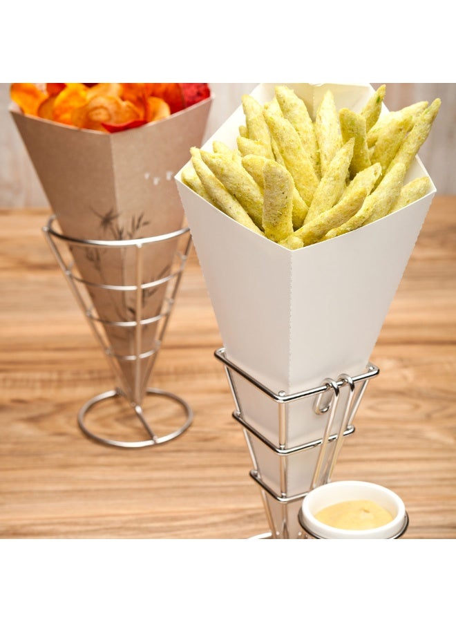Restaurantware Conetek 11.5-Inch Eco-Friendly White Finger Food Cones with Built-in Condiment Dipping Pocket: Perfect for Appetizers - Food-Safe Paper Cone - Disposable and Recyclable - 100-CT - Image 3