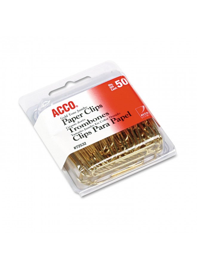 ACCO Paper Clips, Jumbo, Smooth, Gold, 50 Clips/Box (72532) - Image 1