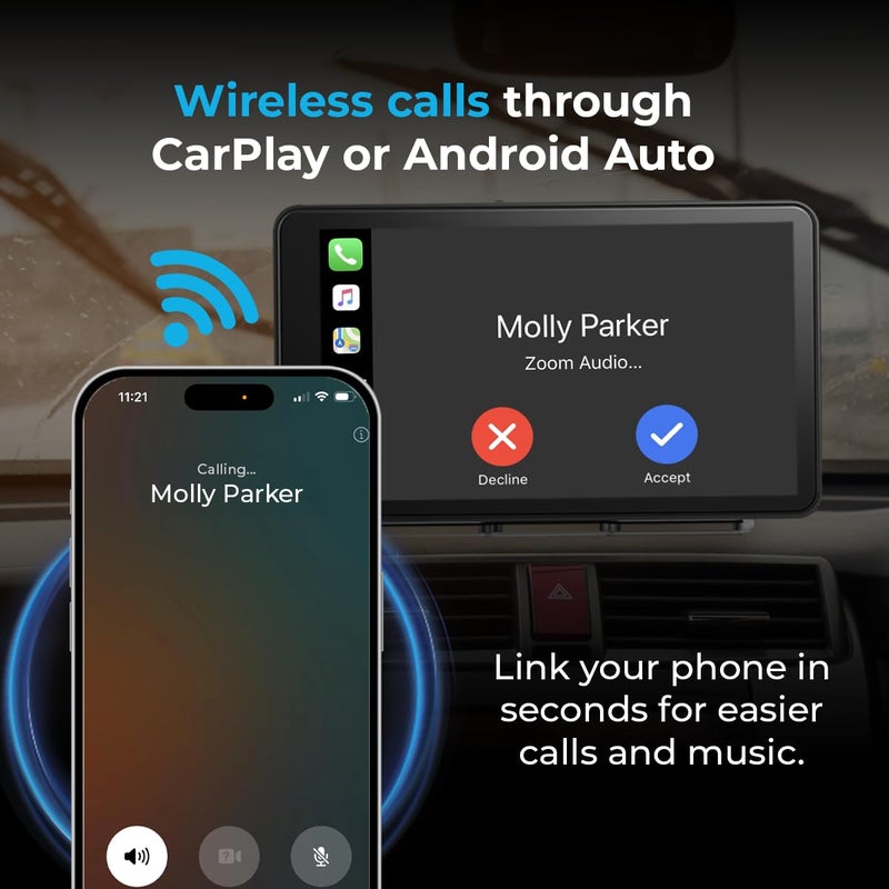AutoSky 7" Wireless CarPlay & Android Auto Screen with Backup Camera â€“ Portable FM + Bluetooth Dashboard Display for Older Cars with Mirror Link Feature â€“ AutoSky - Image 4
