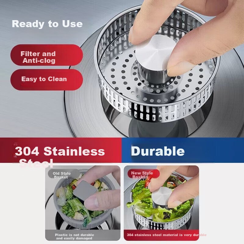 Shangmeide Stainless Steel Sink Strainer, Kitchen Sink Pop-Up Core, Vegetable Washing Basin Drain Stopper, Anti-Clogging for Sewers - Image 4