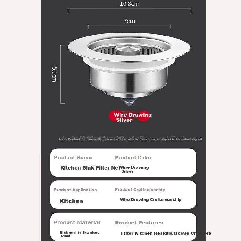 Shangmeide Stainless Steel Sink Strainer, Kitchen Sink Pop-Up Core, Vegetable Washing Basin Drain Stopper, Anti-Clogging for Sewers - Image 2
