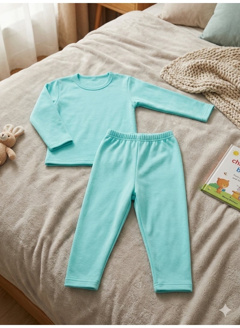 Nawaem Soft Girls' Thermal Pajama Set - Light Green - Image 1