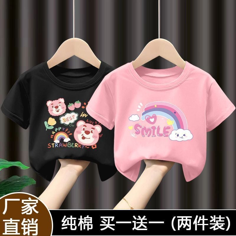 Summer 100 Cotton Girls Short-Sleeved T-Shirt Cartoon All-Match Half-Sleeved T-Shirt New Style 12 - Image 1