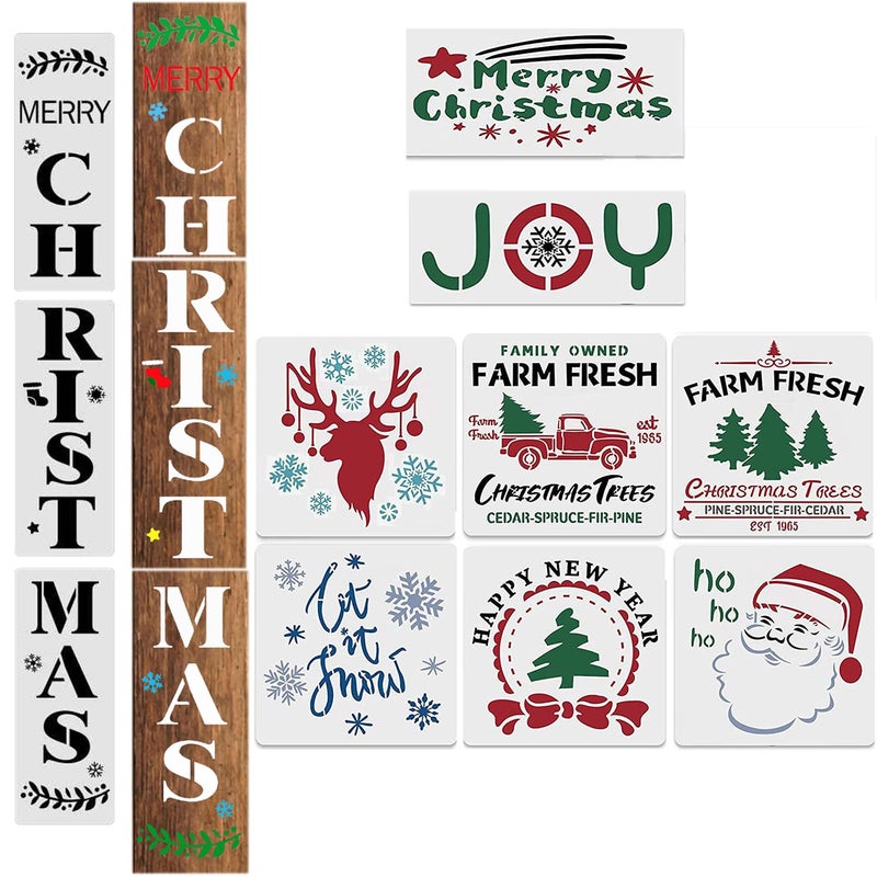 TULOBI 11Pcs Reusable Christmas Stencils for Painting On Wood, Large Merry Christmas Stencils Farmhouse Christmas Wood Signs for Signs, DIY Crafts Stencil Set Including Snowflakes,Reindeer,Etc Stencil - Image 1
