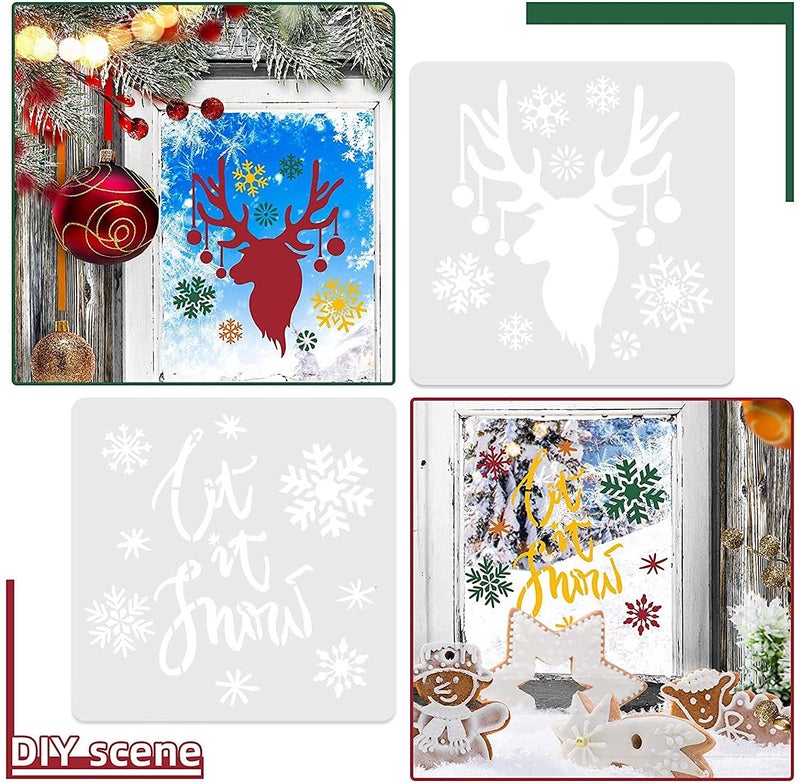 TULOBI 11Pcs Reusable Christmas Stencils for Painting On Wood, Large Merry Christmas Stencils Farmhouse Christmas Wood Signs for Signs, DIY Crafts Stencil Set Including Snowflakes,Reindeer,Etc Stencil - Image 5