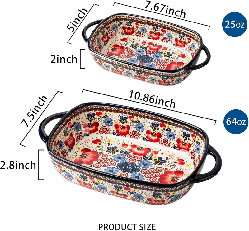 ONECCI Baking Dish Ceramic Baking Pan Blue Casserole Dish Porcelain rectangular Baking Set 2pcs Bakeware Sets Lasagna Pan Baking Dishes for ovenHoney Flower - Image 2