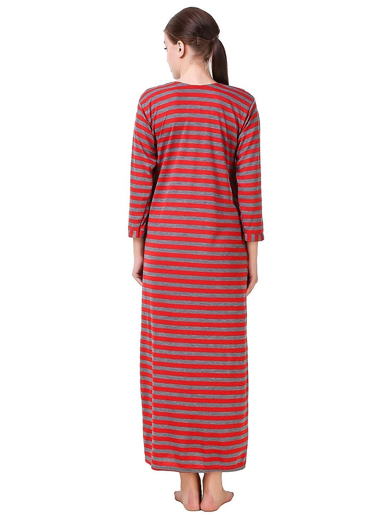 CIERGE New Woolen Winter Fleece Maxi Nighty 3/4 Sleeve For Women(Color-Red), Free Size - Image 4