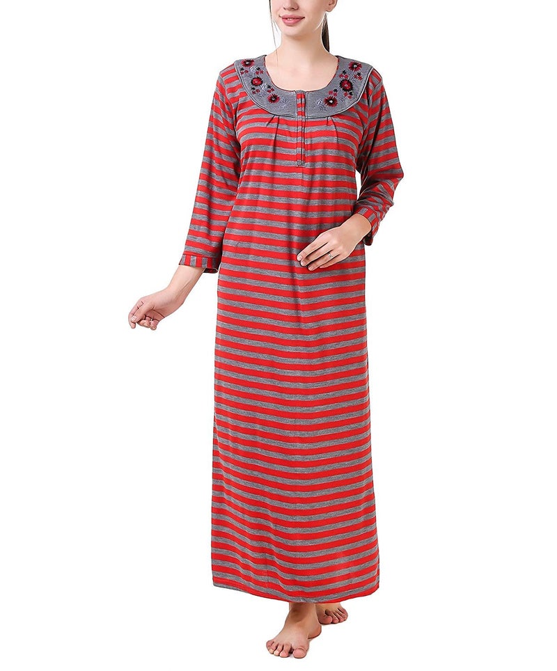 CIERGE New Woolen Winter Fleece Maxi Nighty 3/4 Sleeve For Women(Color-Red), Free Size - Image 5