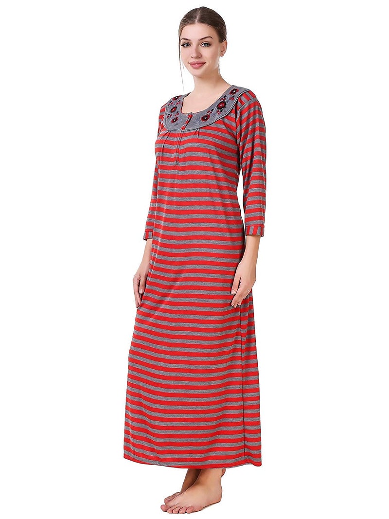 CIERGE New Woolen Winter Fleece Maxi Nighty 3/4 Sleeve For Women(Color-Red), Free Size - Image 3