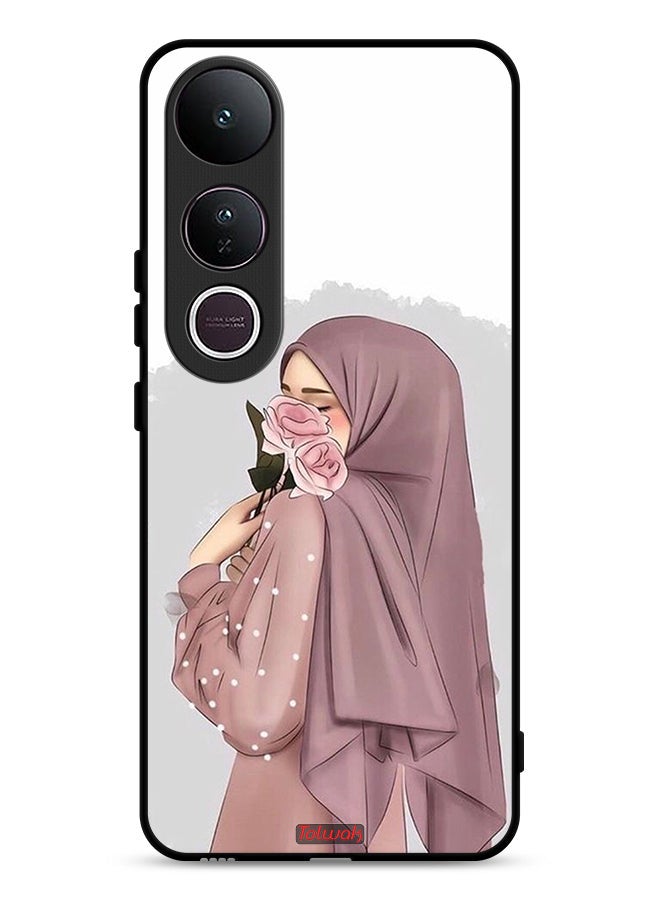 غطاء حماية Vivo V50 Lite مزين بفن الفتاة مع الورود