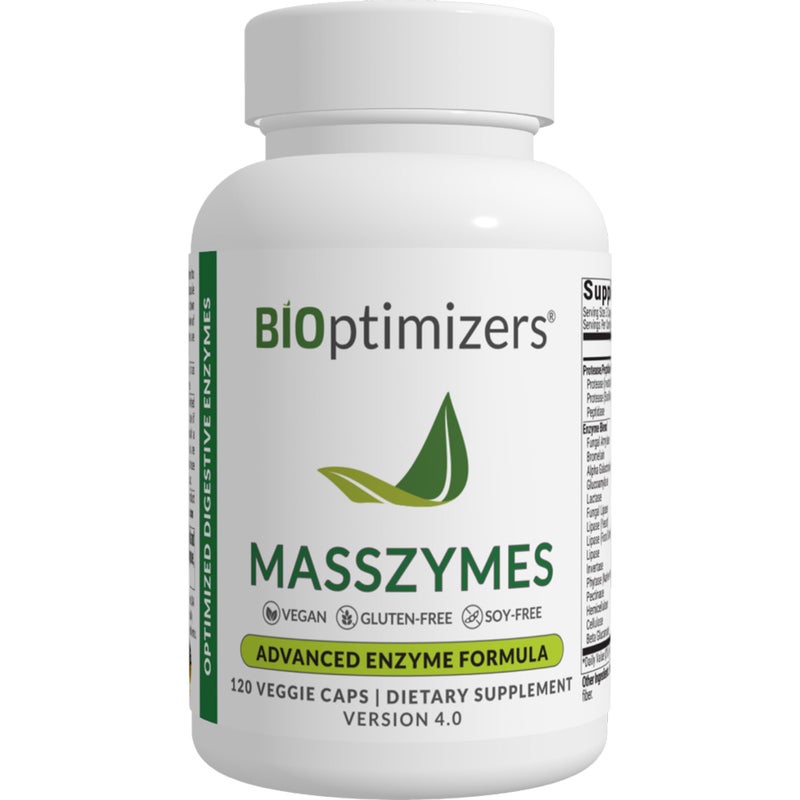 BiOptimizers MassZymes - Complete Digestive Enzymes Supplement for Gut Health - Bloating Relief for Men and Women - Lipase Amylase Bromelain Digestive Enzymes (120 Capsules) - Image 1