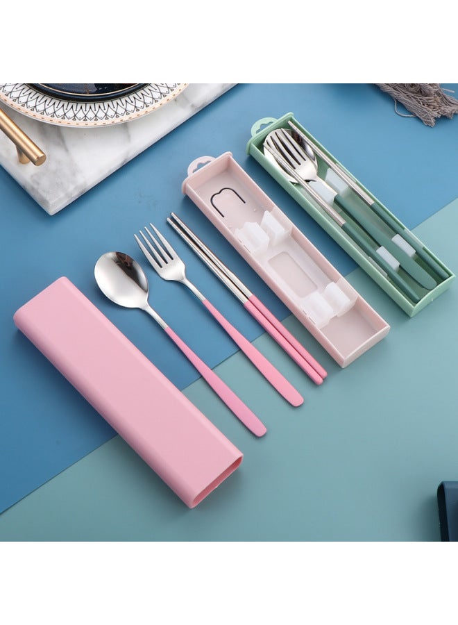 Portable 304 Stainless Steel Tableware Korean-style Spoon Fork Chopsticks Three-piece Set Student Outdoor Travel Gift Suit-Specifications: Ink Blue + Silver Three-piece Set - Image 5