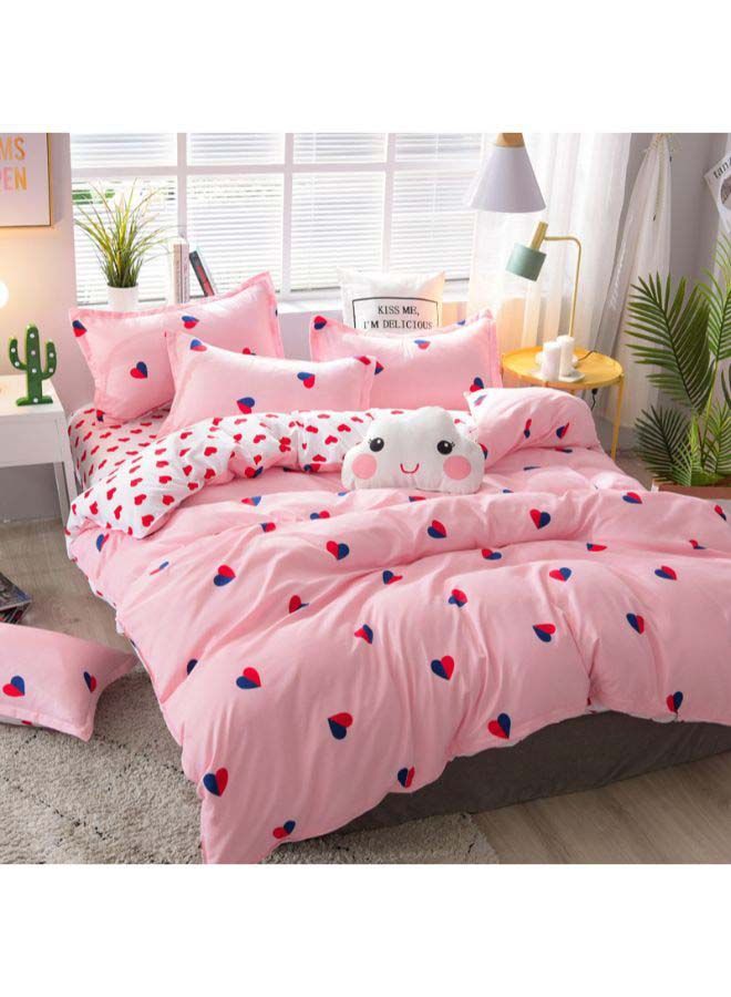 NIBEMINENT 6-Piece Heart Seal Township Duvet Cover Set Polyester Pink/White/Blue Single - Image 2