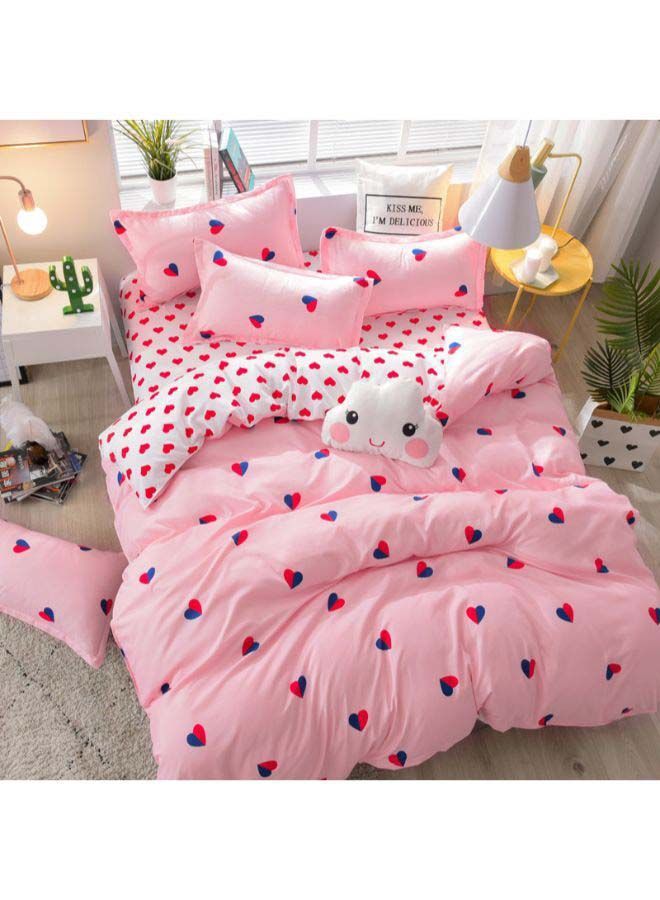 NIBEMINENT 6-Piece Heart Seal Township Duvet Cover Set Polyester Pink/White/Blue Single - Image 3