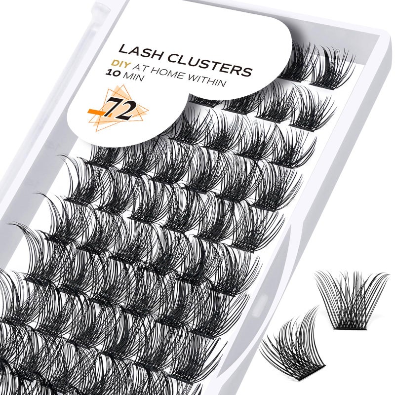 B&qaugen Lash Clusters B02 D Curl 16mm DIY Eyelash Extensions 72 Clusters Lashes B&Qaugen Mega Volume Individual Lashes Eyelash Clusters Extensions Wispy Individual Lashes Cluster DIY at Home (NM-D-16mm) - Image 1