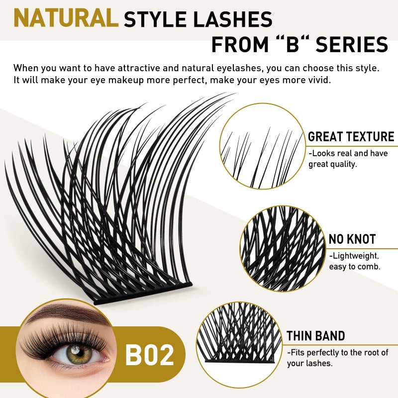 B&qaugen Lash Clusters B02 D Curl 16mm DIY Eyelash Extensions 72 Clusters Lashes B&Qaugen Mega Volume Individual Lashes Eyelash Clusters Extensions Wispy Individual Lashes Cluster DIY at Home (NM-D-16mm) - Image 2