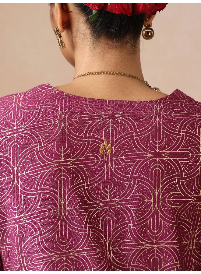 trueBrowns trueBrowns Magenta Gold Foil Print Muslin Silk Sharara Set