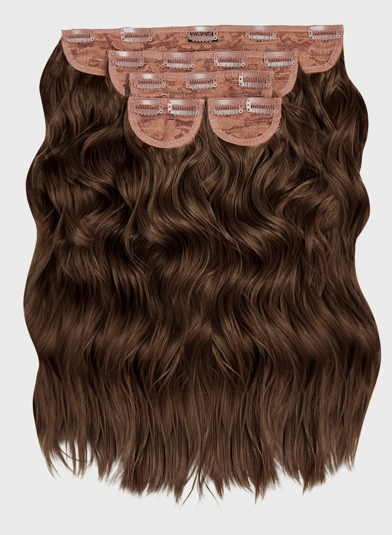 LullaBellz Super Thick 22" 5 Piece Brushed Out Wave Clip In Hair Extensions -8 Chestnut