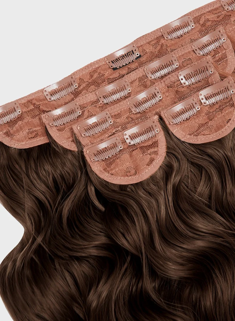 LullaBellz Super Thick 22" 5 Piece Brushed Out Wave Clip In Hair Extensions -8 Chestnut