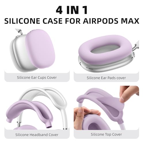 Lerobo Silicone Case Cover for AirPods Max Headphone, Ear Pad Case Cover/Ear Cups Cover/Headband Cover for AirPod Max, Silicone Apple AirPods Max Accessories, Purple - Image 2